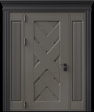 Входная термодверь с металлофиленкой, вставками по бокам, карнизом и порошковым напылением RAL 7022 (тип №2)