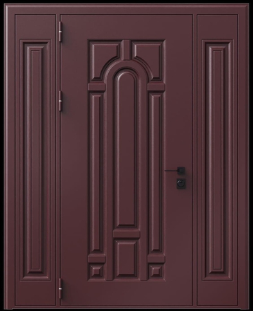 Входная термодверь с металлофиленкой, вставками по бокам и порошковым окрашиванием RAL 3007 (тип №4)