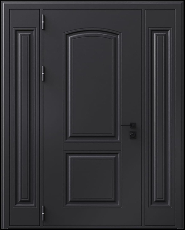 Входная термодверь с металлофиленкой, вставками по бокам и порошковым покрытием RAL 9004 (тип №4)