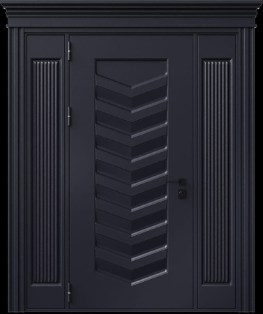 Входная термодверь с металлофиленкой, вставками по бокам, карнизом и порошковым напылением RAL 7016 (тип №3)