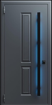 Входная термодверь с металлофиленкой, длинной ручкой с подсветкой и порошковым покрытием RAL 7021 (тип №11)